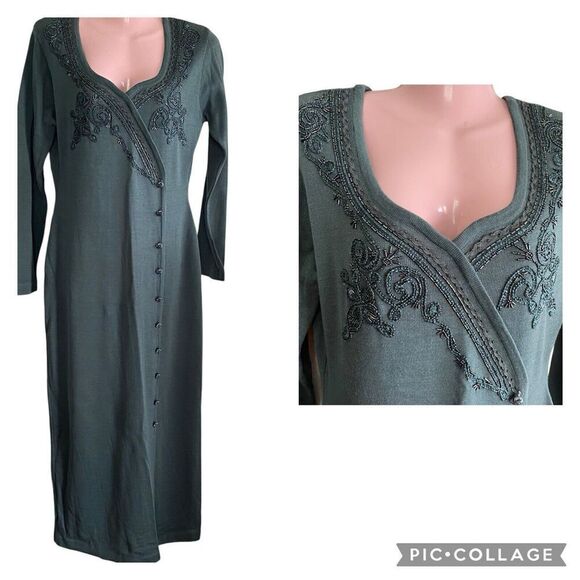 Carole Little Dresses & Skirts - Vintage Carole Little Maxi Dress Womens Medium Green Beaded Sweater Knit Bodycon